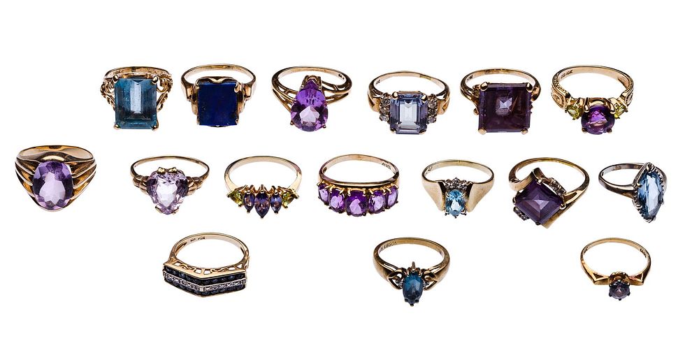 Lot 218: 10k Gold and Gemstone Ring Assortment