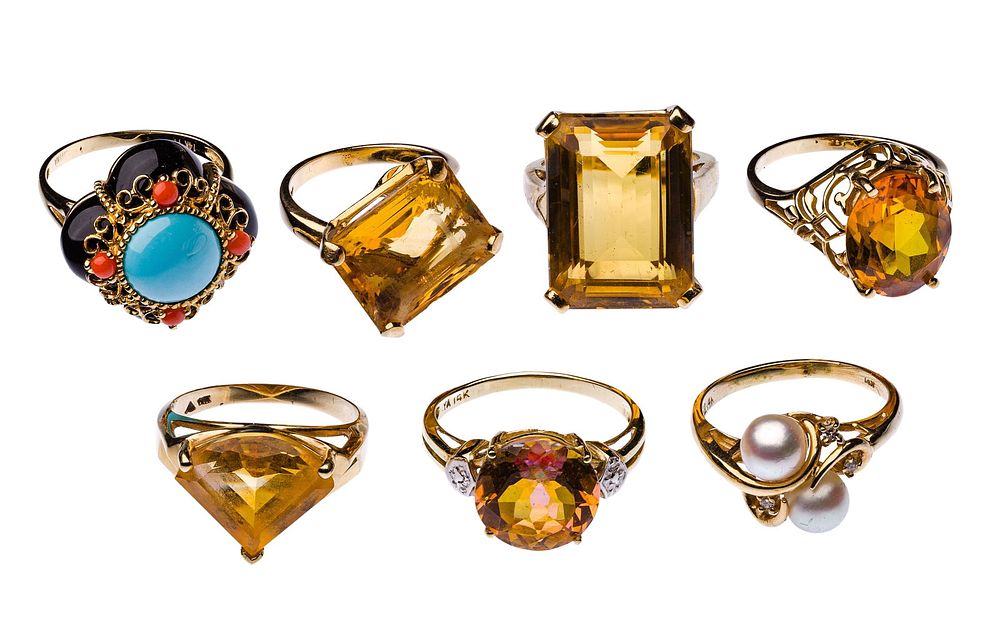 Lot 221: 14k Yellow Gold and Gemstone Ring Assortment