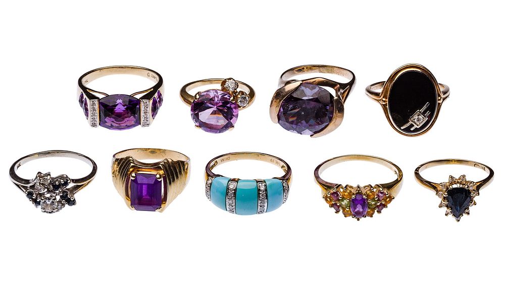 Lot 222: 14k Yellow Gold and Gemstone Ring Assortment