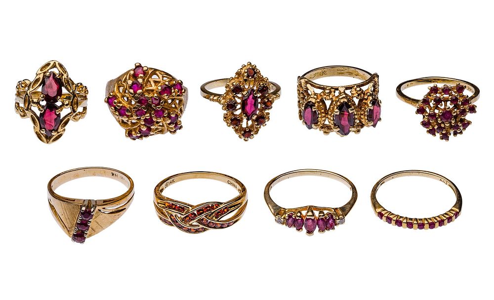 Lot 223: 14k Yellow Gold and Gemstone Ring Assortment