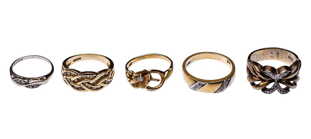 Lot 225: 14k Yellow Gold and Diamond Ring Assortment