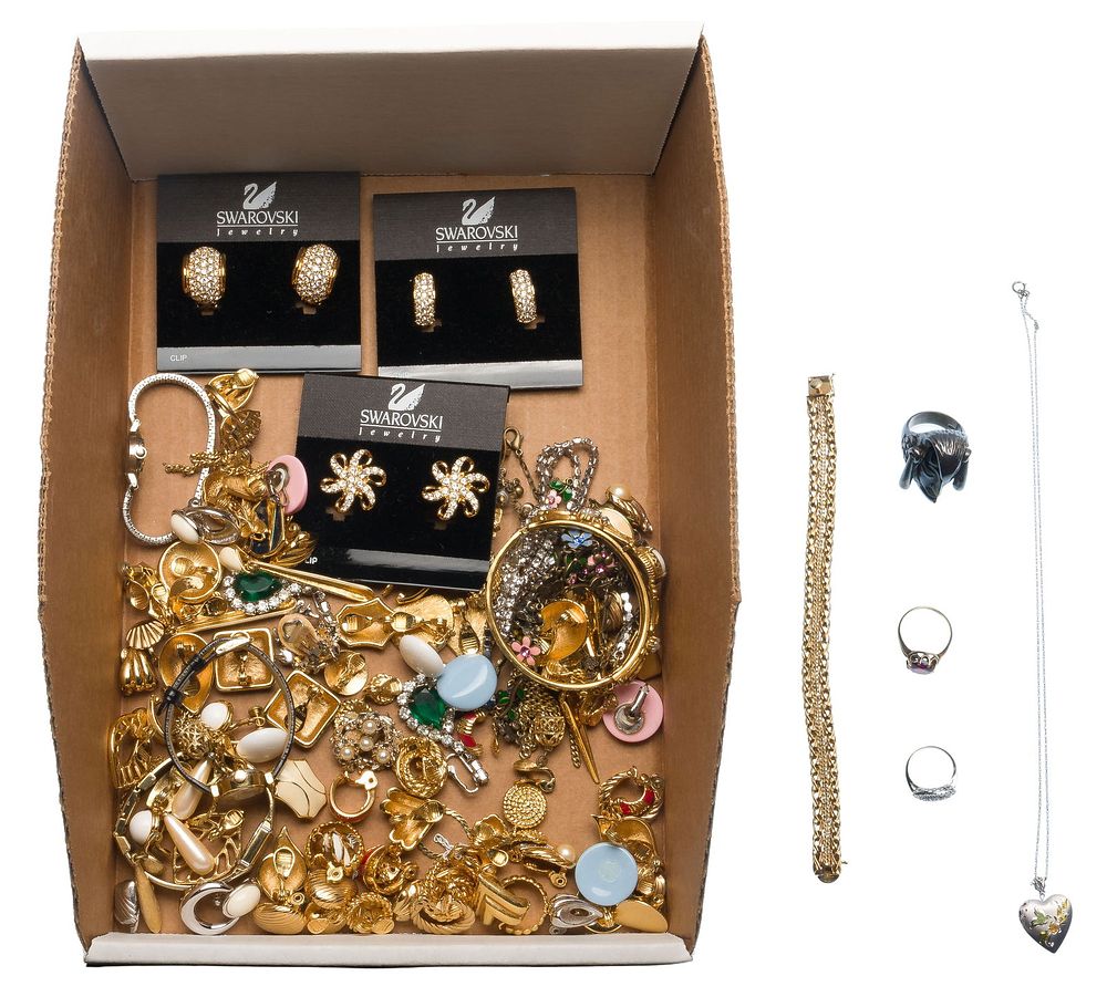 Lot 229: Mixed Gold, Silver and Costume Jewelry