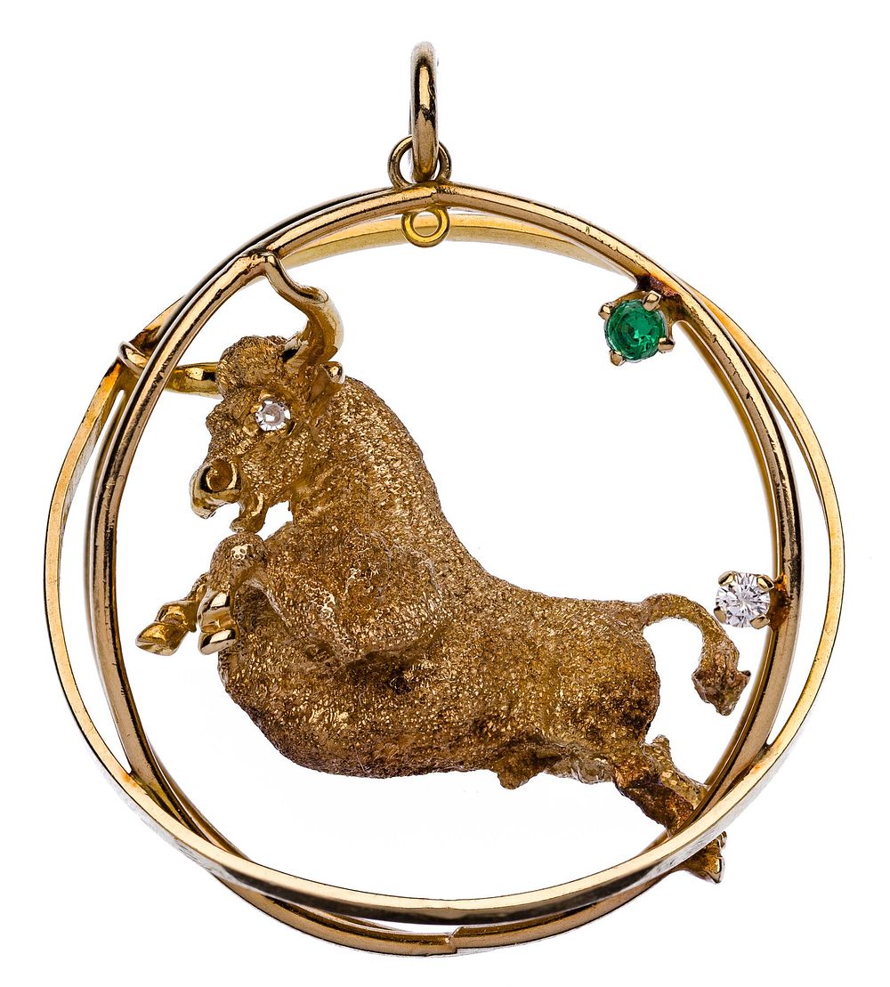 Lot 233: 14k Yellow Gold Bull Pendant