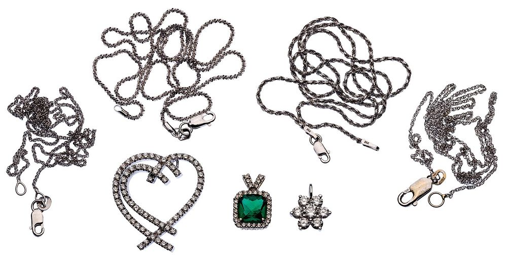 Lot 235: 14k White Gold Pendant with Gemstone and Necklace Assortment