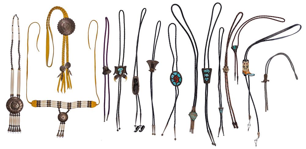 Lot 244: Native American Sterling Silver Bolo Tie Assortment