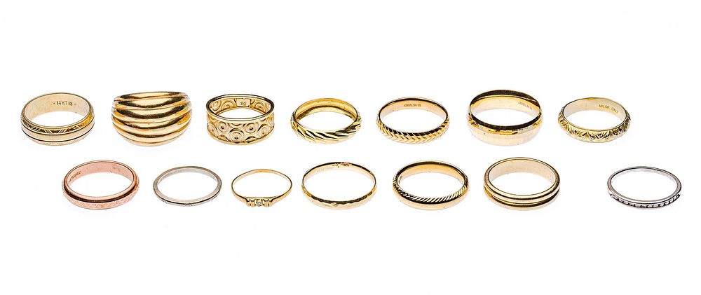 Lot 246: 14k Yellow Gold and Platinum Ring Assortment
