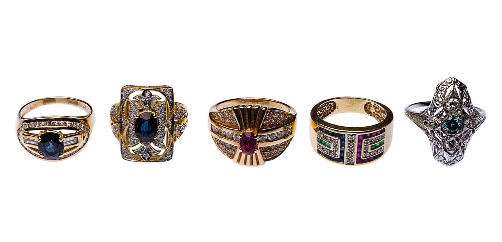 Lot 261: 14k Yellow Gold, Gemstone and Diamond Ring Assortment