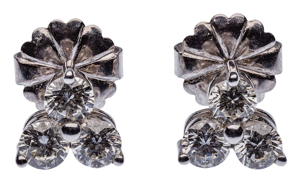 Lot 288: 14k White Gold and Diamond Pierced Earrings