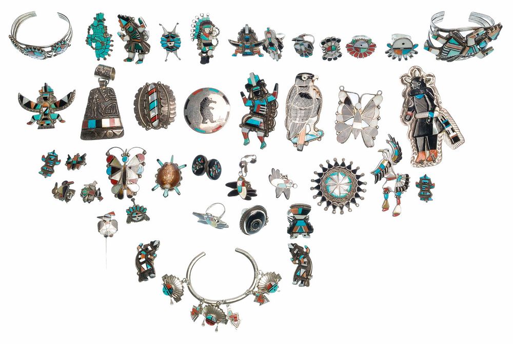 Lot 299: Native American Zuni Silver Jewelry Assortment