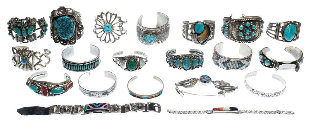 Lot 302: Native American Sterling Silver Bracelet Assortment