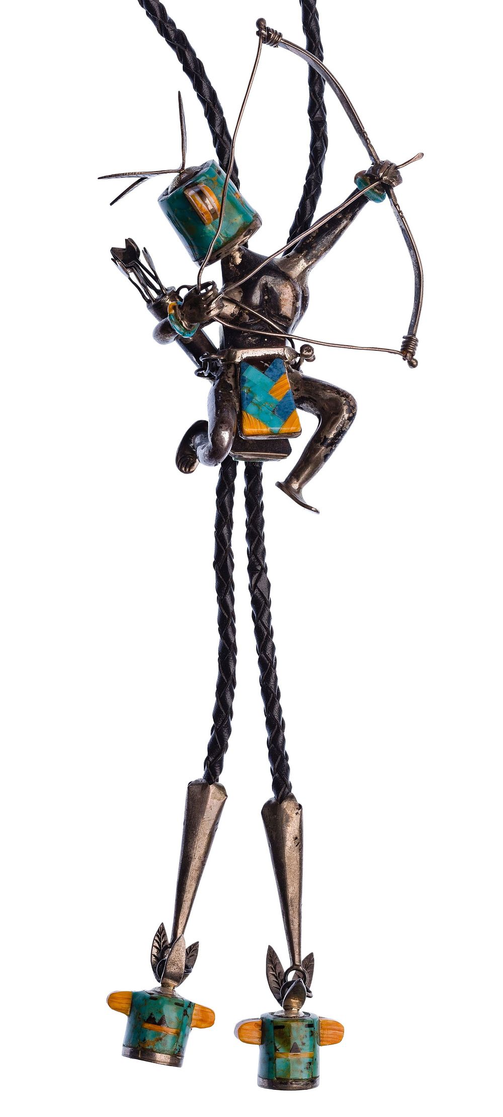 Lot 304: Native American Sterling Silver and Stone Slide on Bolo Tie