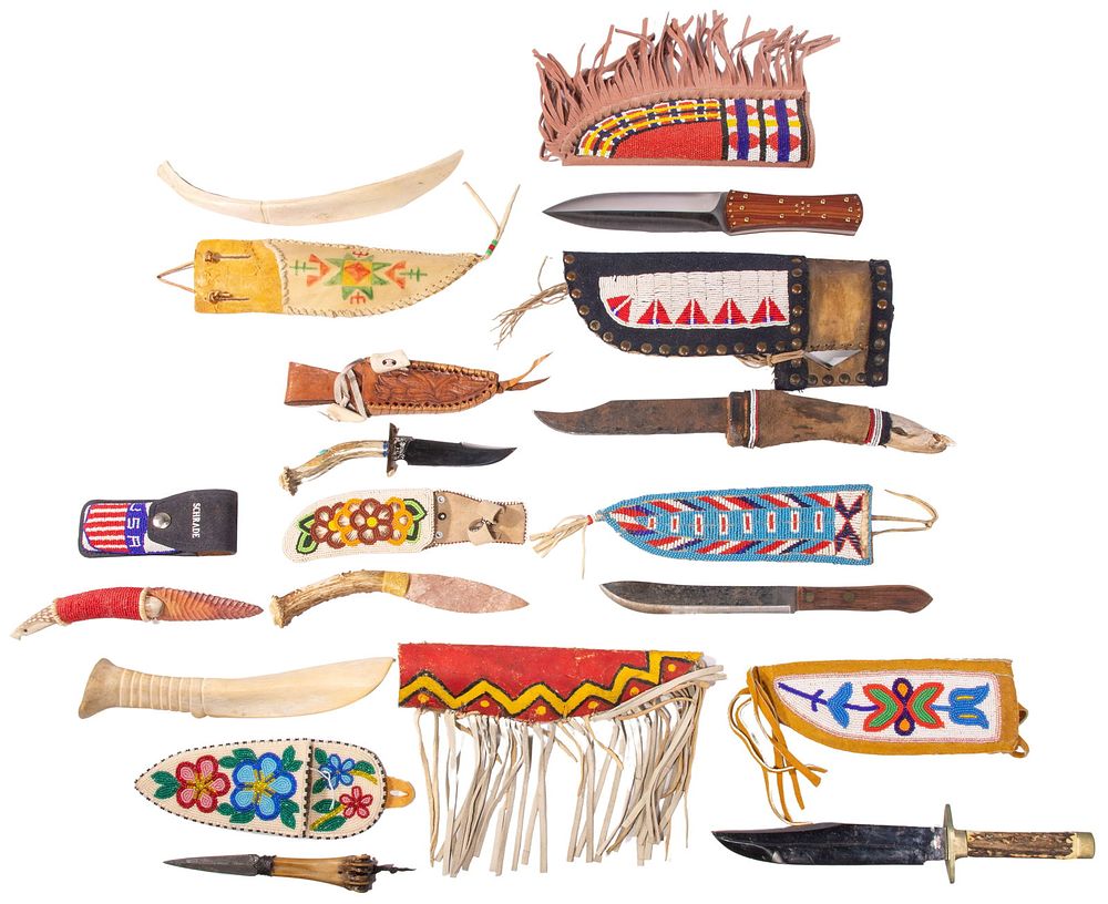 Lot 332: Native American Beaded Sheath and Knife Assortment