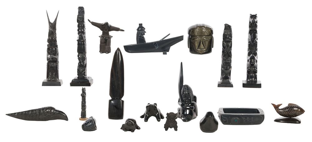 Lot 337: Northwest Coast Argillite Totem Pole and Carving Collection