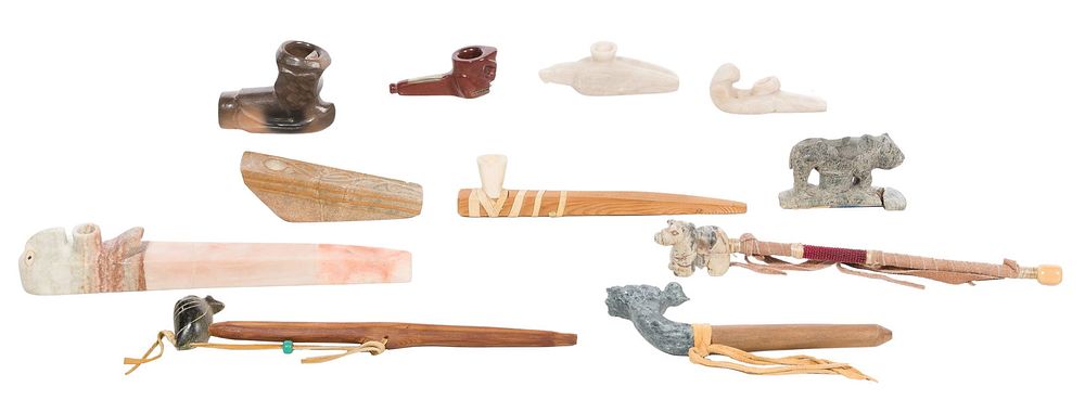 Lot 347: Native American Carved Stone Tobacco Pipe Assortment