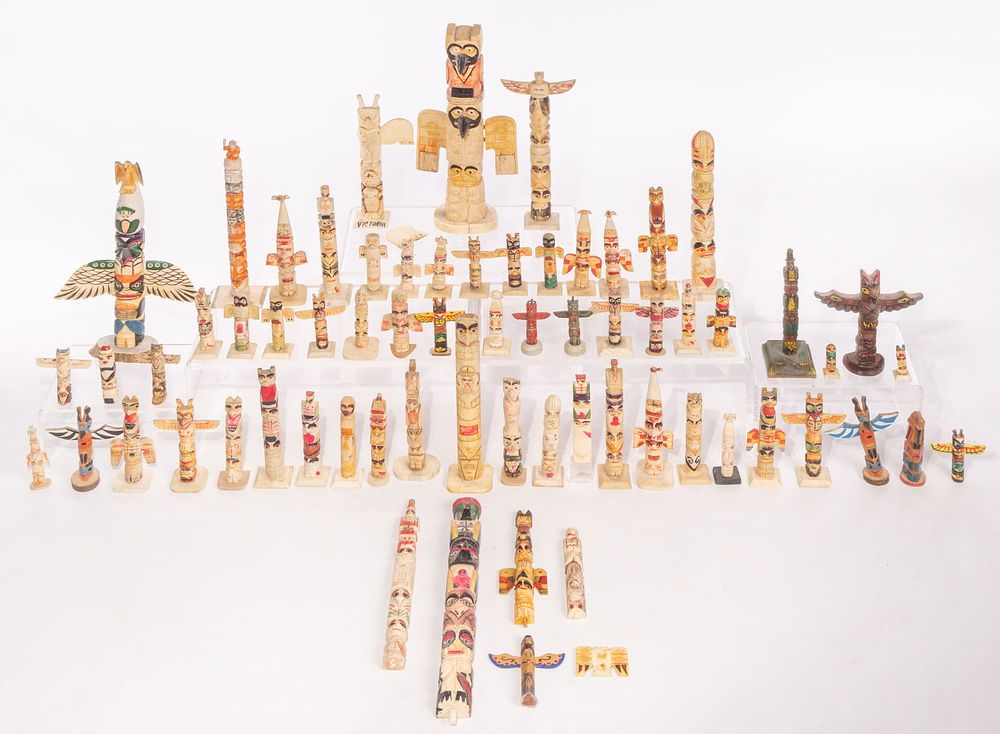 Lot 357: Northwest Coast Carved Bone Totem Pole Assortment