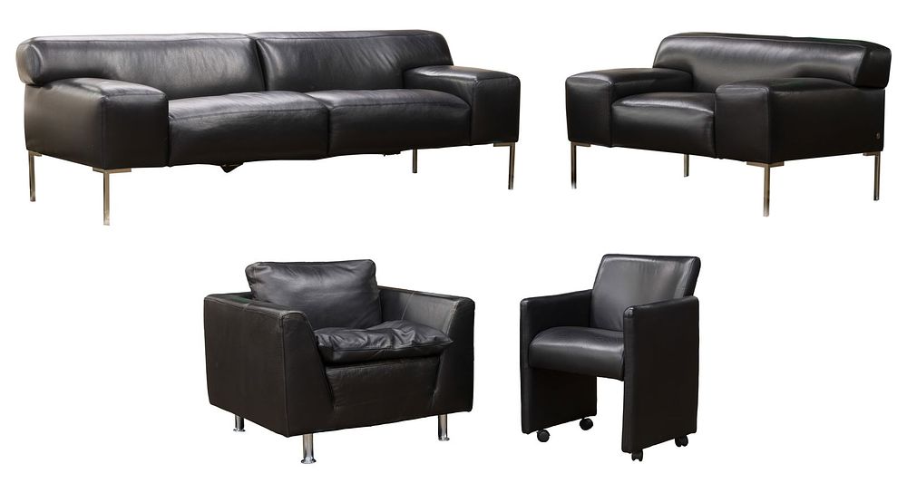 Lot 383: Black Leather Seating Suite