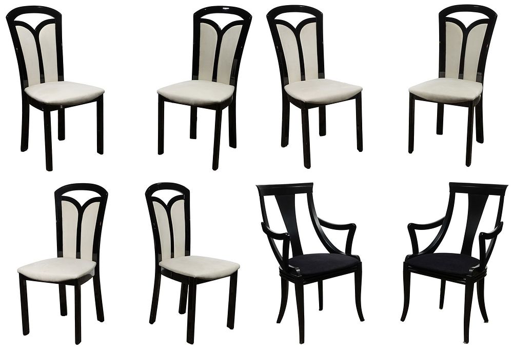 Lot 385: Black Lacquer and Suede Dining Chair Collection