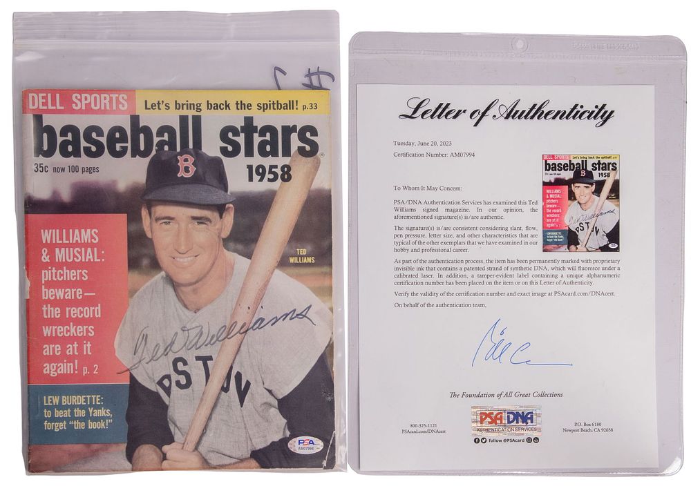 Lot 453: Ted Williams Autographed Magazine PSA