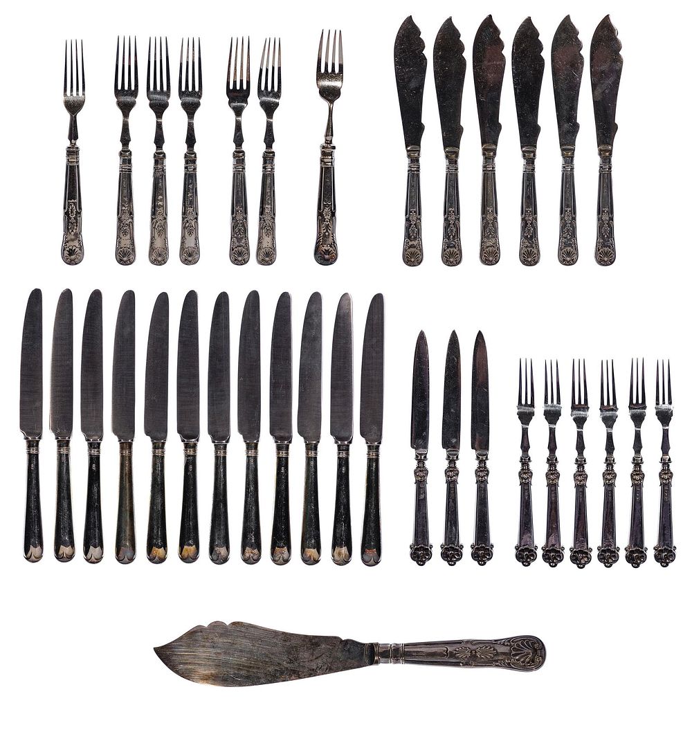 Lot 203: English Sterling Silver Handled Flatware Services