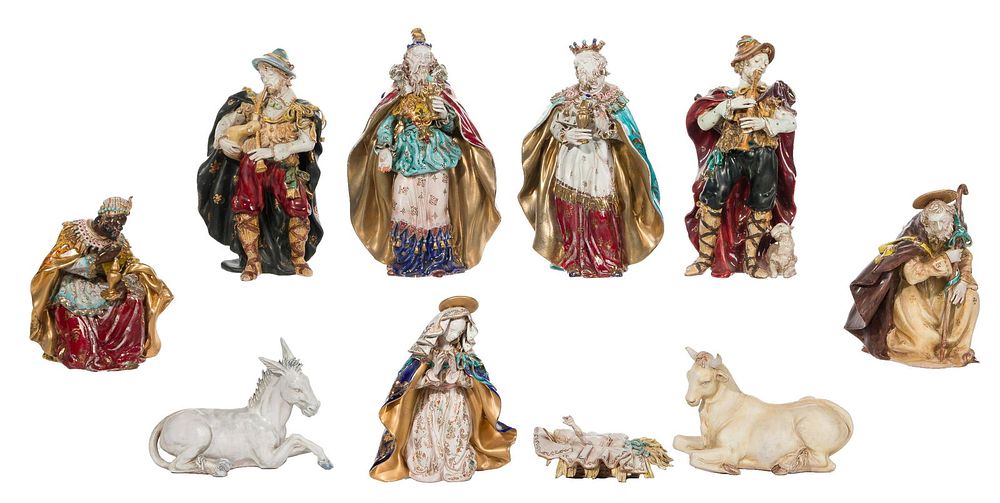 Lot 271: Eugenio Pattarino (Italian 1885-1971) Terracotta Nativity Figurine Set