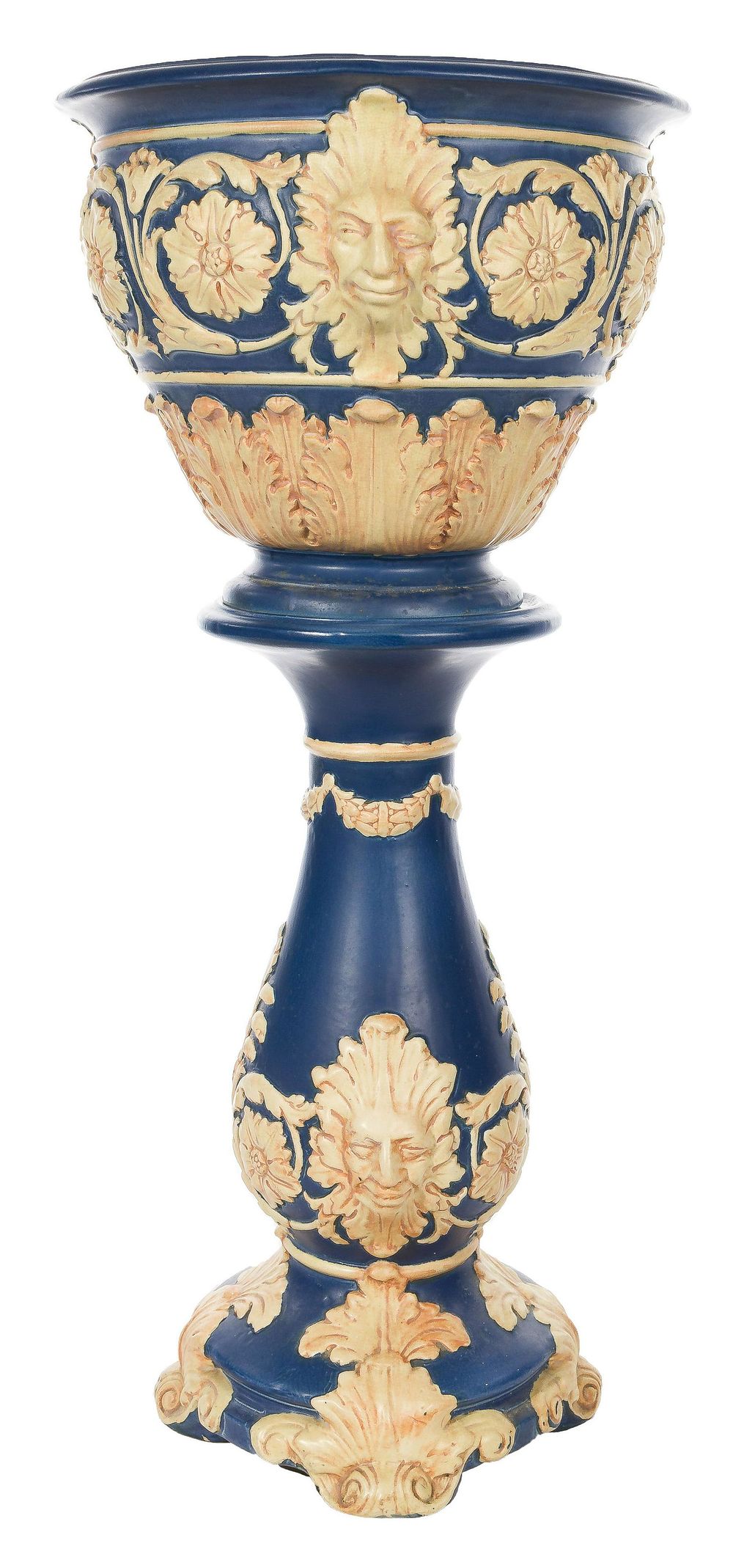 Lot 319: Attributed to Weller Flemish Blue Jardiniere and Pedestal