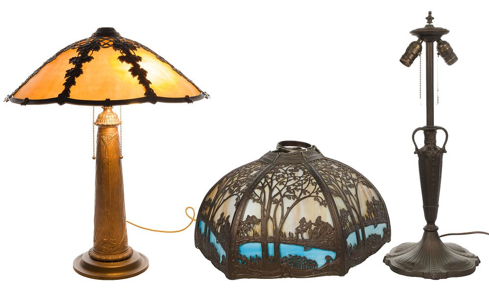 Lot 325: Art Nouveau Style Slag Glass Table Lamps