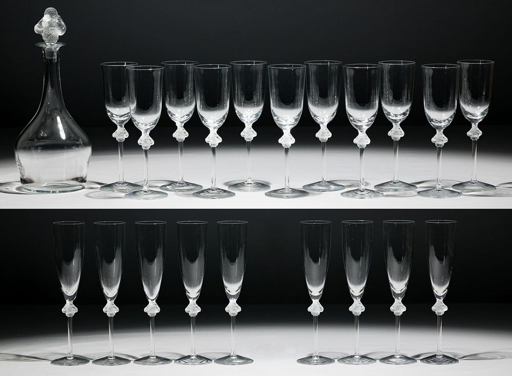 Lot 400: Lalique Crystal 'Roxane' Stemware and Decanter Collection