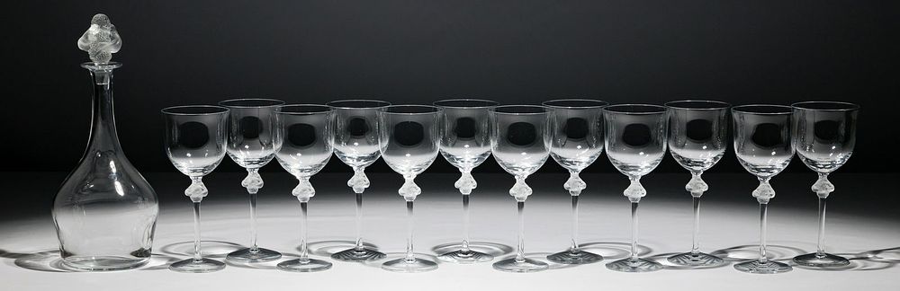 Lot 401: Lalique Crystal 'Roxane' Stemware and Decanter Collection