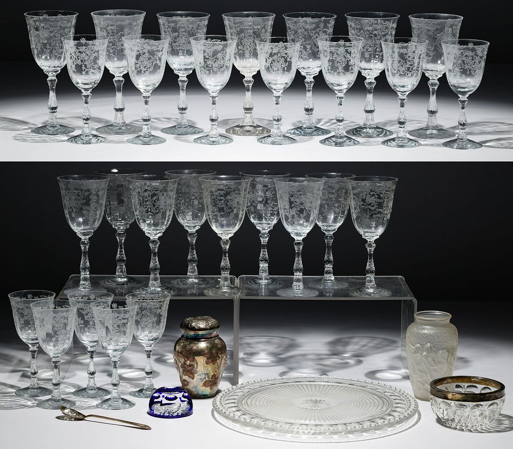 Lot 408: Etched Glass Stemware Collection