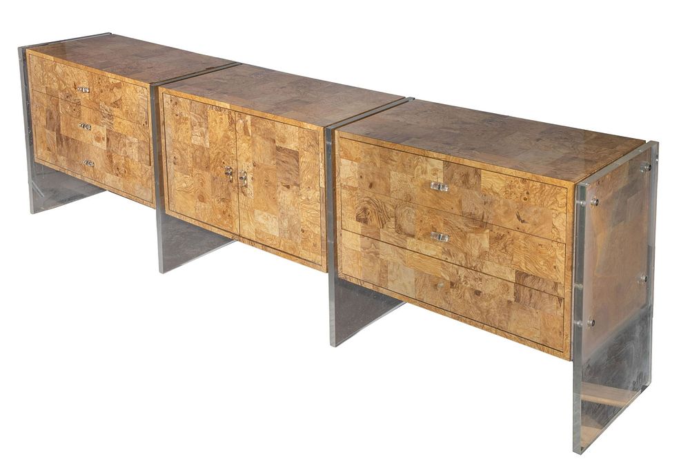 Lot 414: Burled Veneer and Lucite Credenza