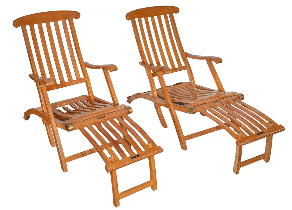 Lot 420: SS New Amsterdam Teak Folding Deck Chairs