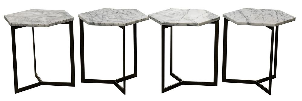 Lot 437: West Elm Marble Top End Tables