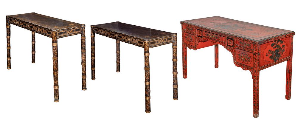 Lot 443: Chinoiserie Style Console Tables
