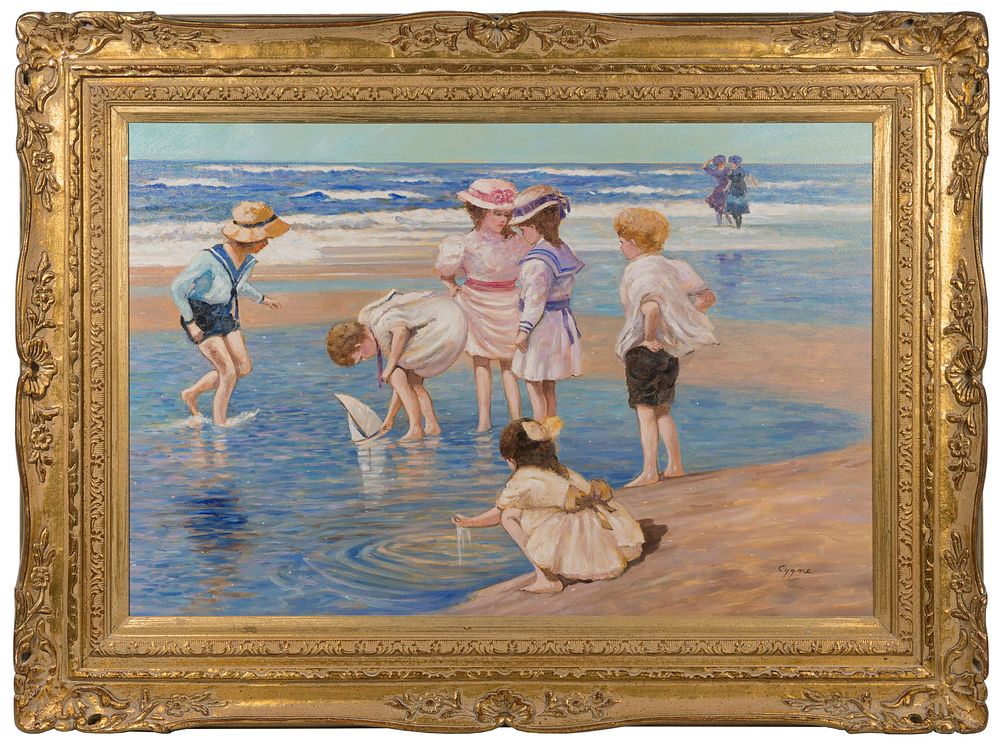 Lot 196: E. J. Cygne (French / American, b.1929) 'Jeux D'Enfants' Oil on Canvas