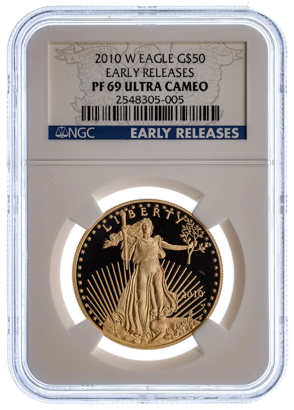 Lot 278: 2010-W $50 Eagle Fine Gold PF-69 Ultra Cameo NGC