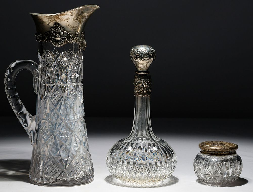 Lot 297: Tiffany & Co. Makers Sterling Silver and Cut Crystal Pitcher