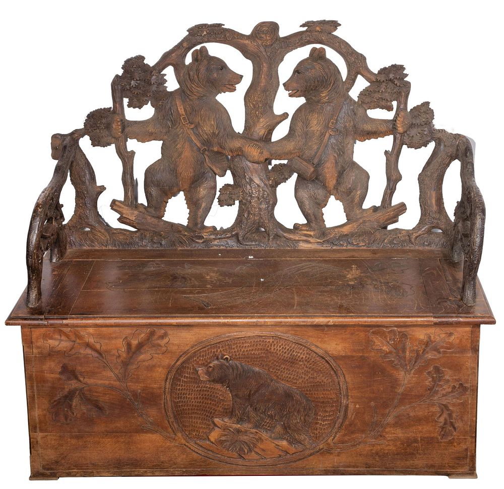 Lot 366: Black Forest Style Bench Chest