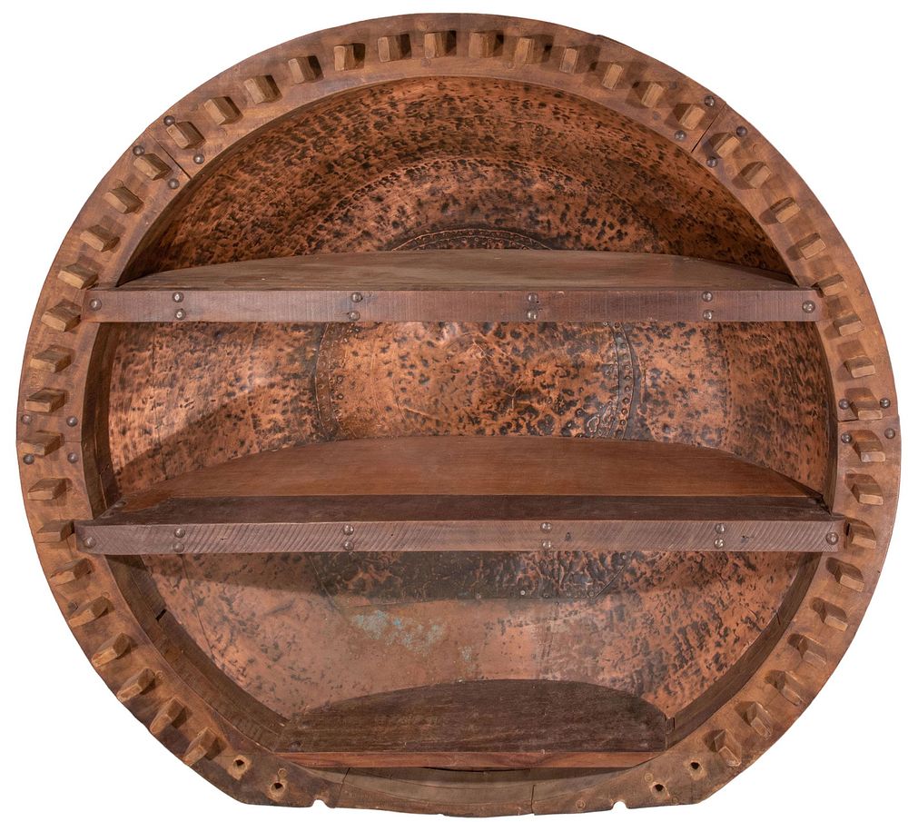 Lot 386: Copper and Wood Shelving Unit