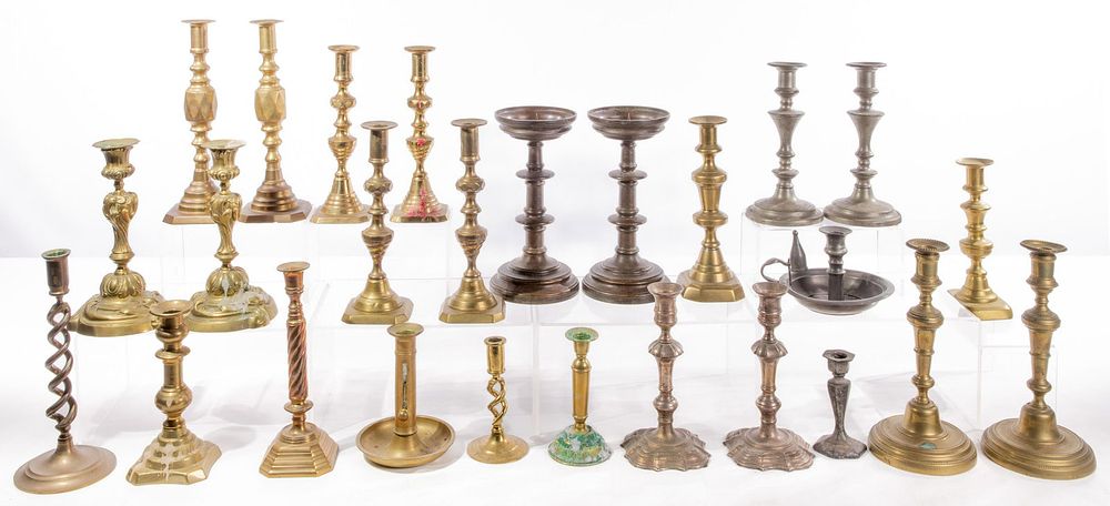 Lot 398: Brass and Pewter Candlestick Assortment