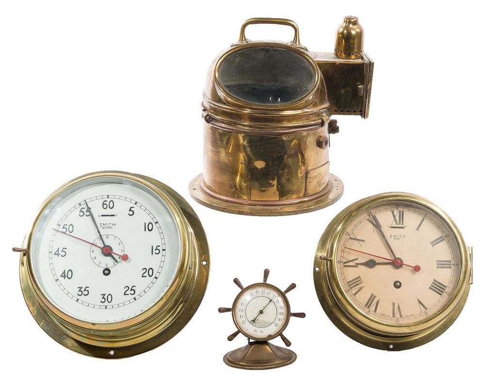 Lot 462: Brass Binnacle and Ship Clock Assortment