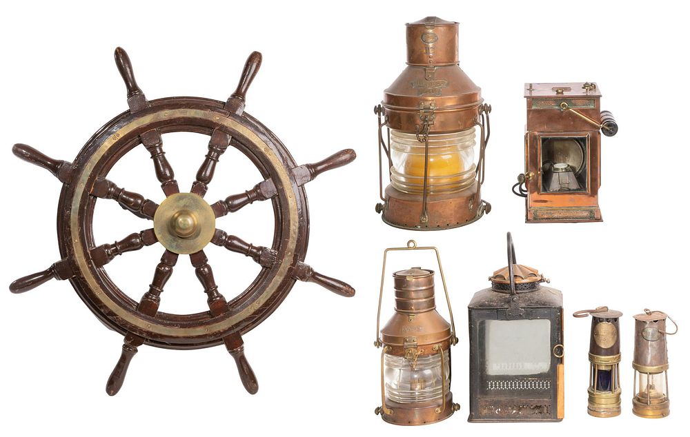 Lot 464: Ship Lantern and Wheel Assortment