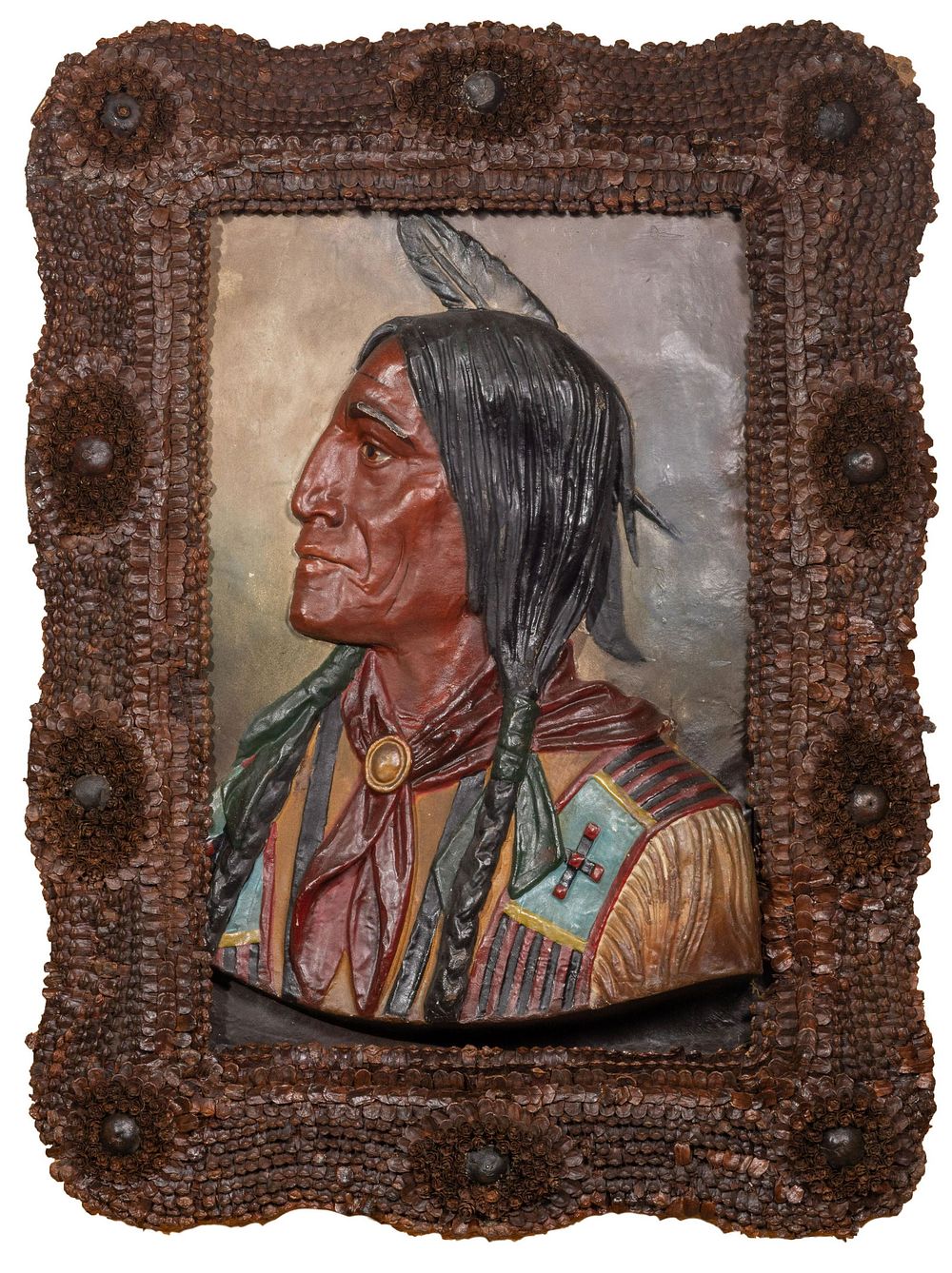 Lot 512: Native American Mixed Media Molded Portrait