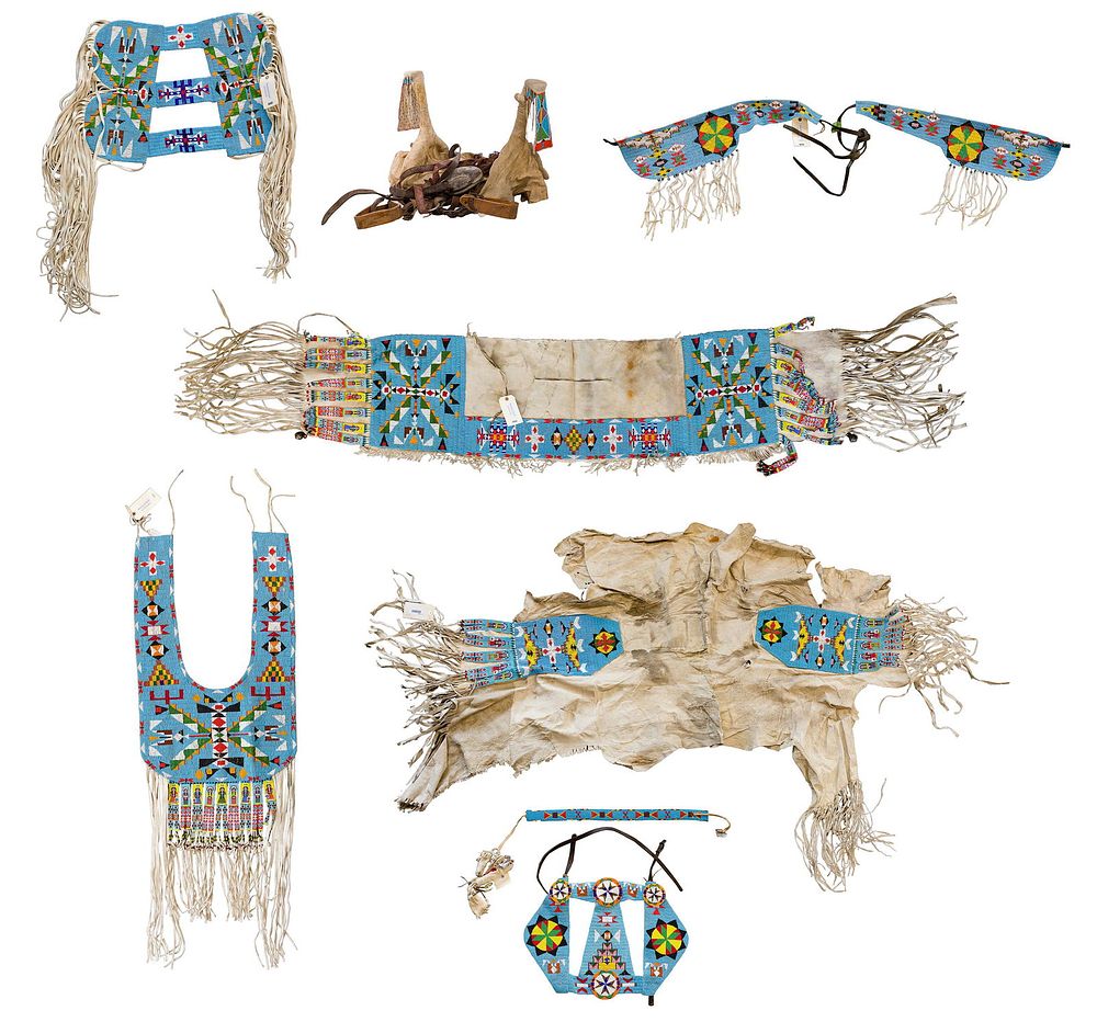 Lot 513: American Indian Crow and Nez Perce Beaded Horse Regalia Collection
