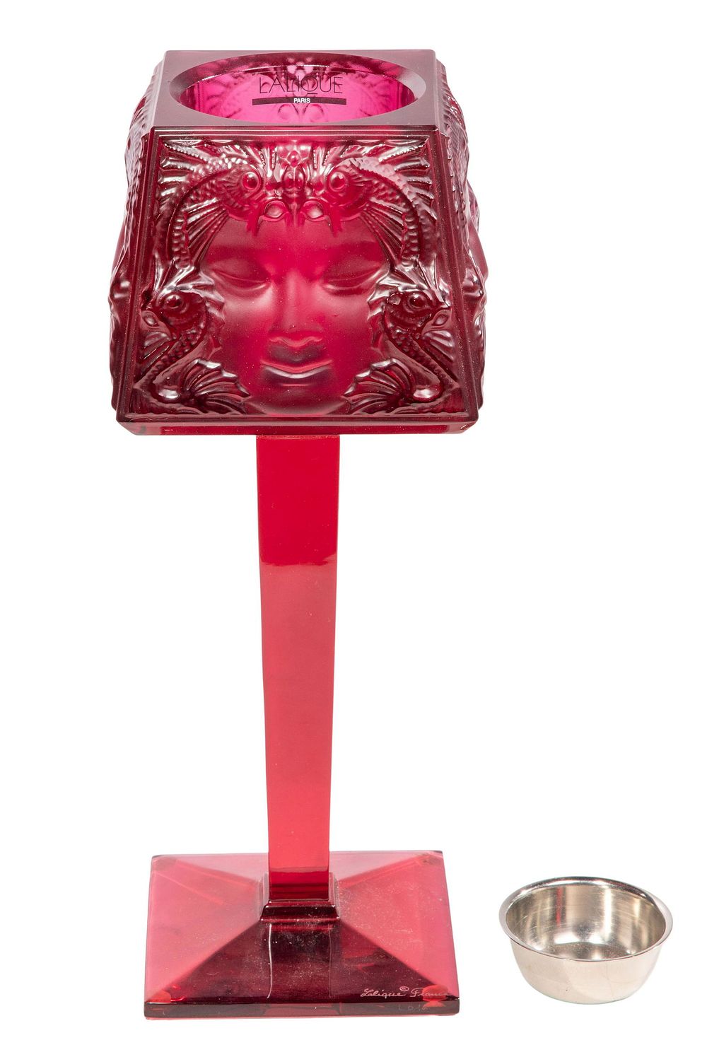 Lot 529: Lalique Crystal 'Rouge Masque de Femme' Candle Holder
