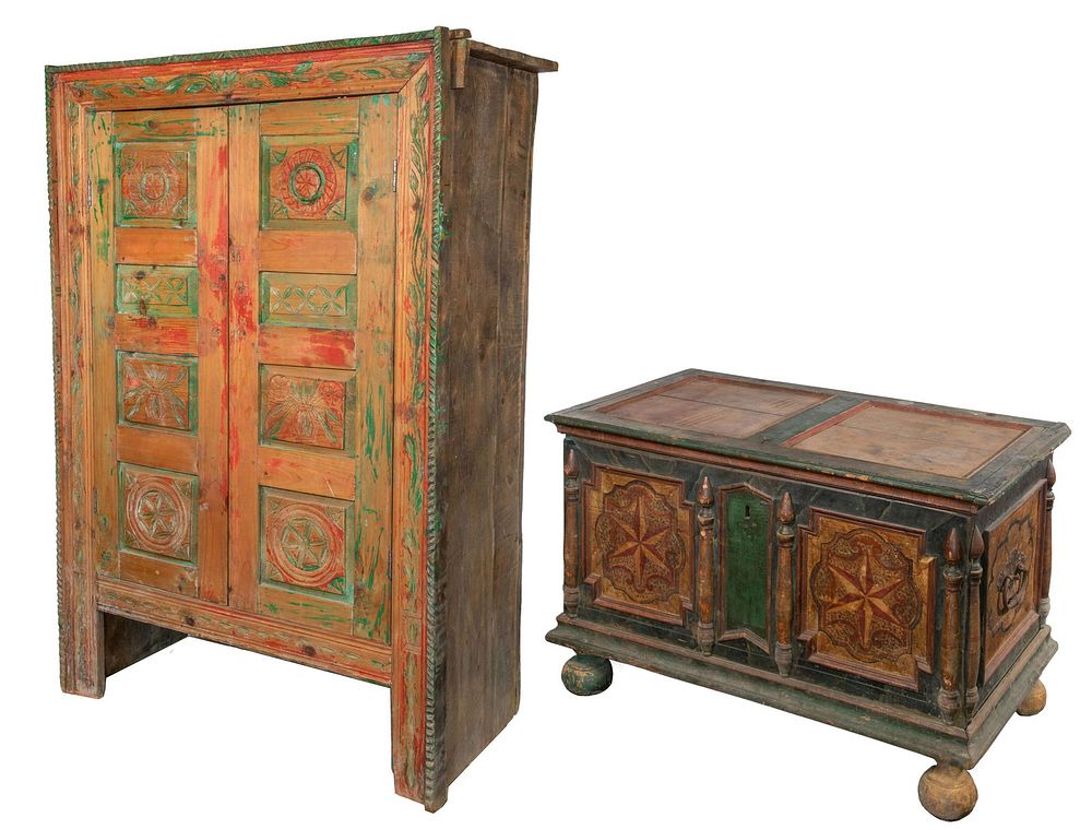 Lot 544: Dutch Style Blanket Chest and Cupboard