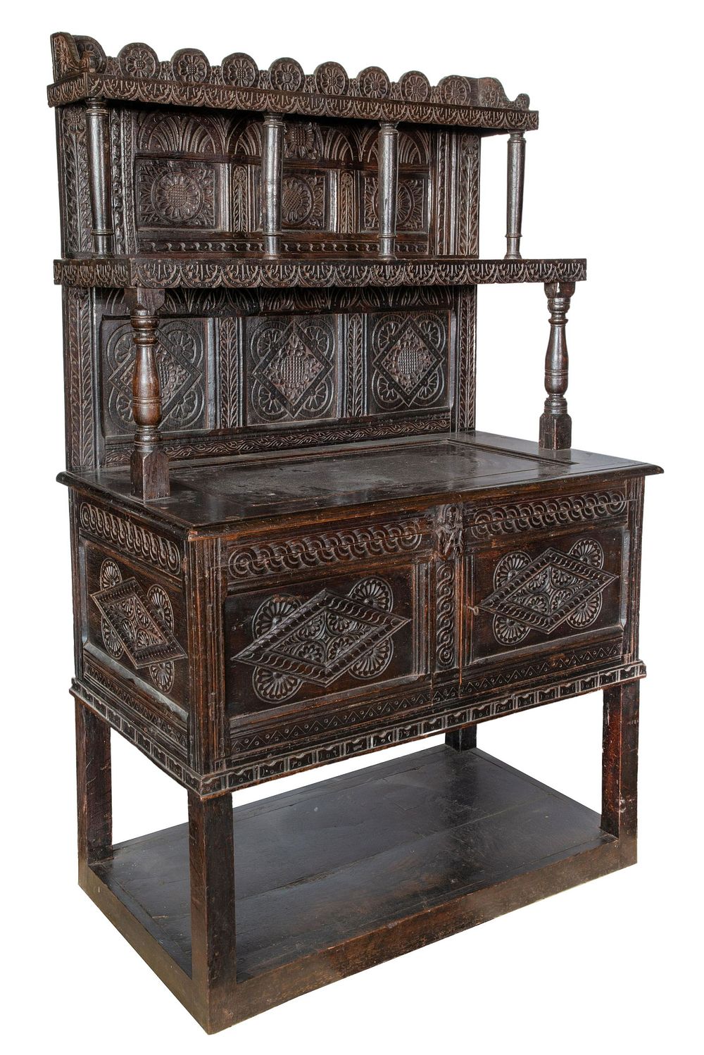 Lot 548: English Jacobean Style Oak Tridarn Cabinet