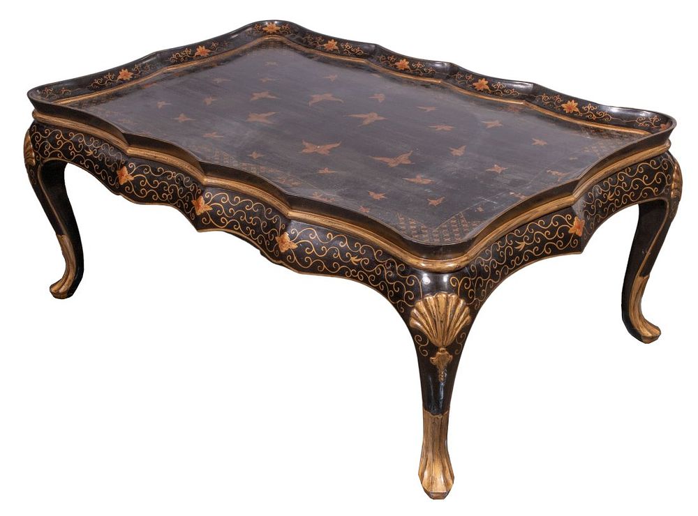 Lot 552: Chinoiserie Black Lacquer Cocktail Table