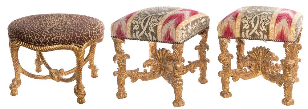 Lot 556: Mike Bell Upholstered Giltwood Stools