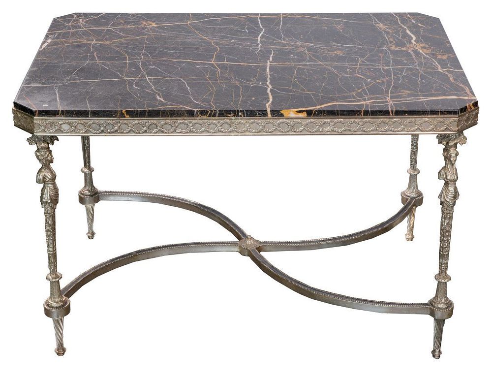 Lot 559: Silverplate and Marble Cocktail Table
