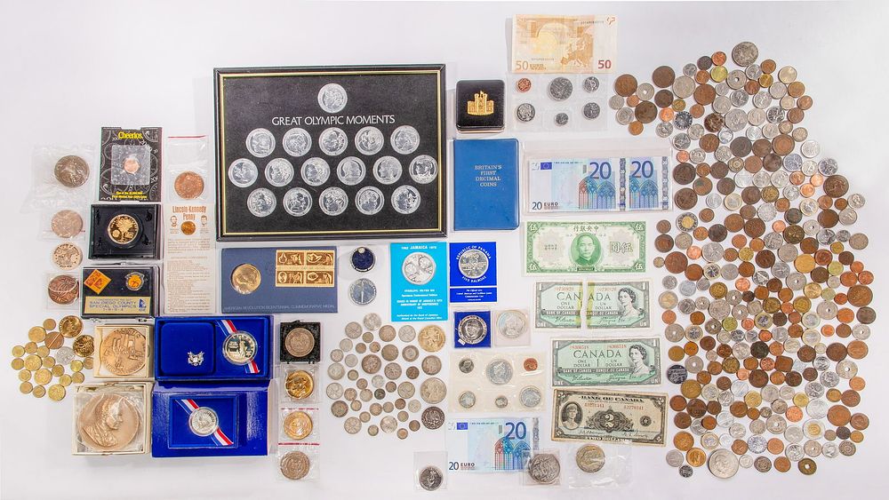 Lot 155: World Coin, Token and Currency Assortment